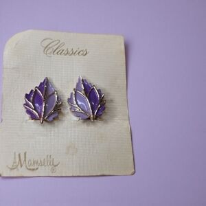 Vintage Manselle Clip Purple And Gold Leaf Earrings